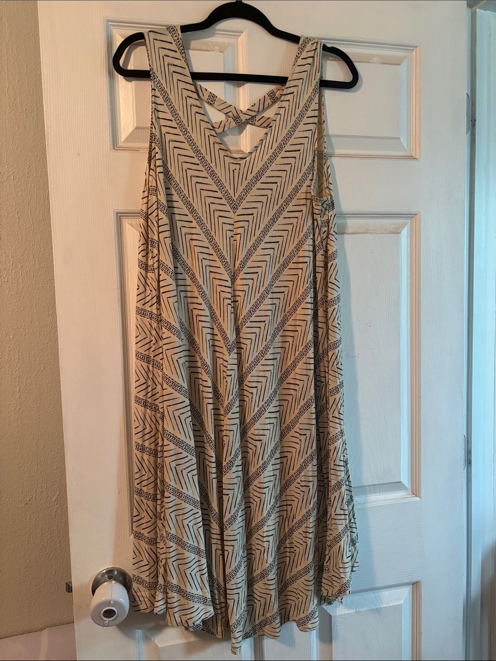 Style & Co. Beige Printed Mini Dress with Crisscross Back